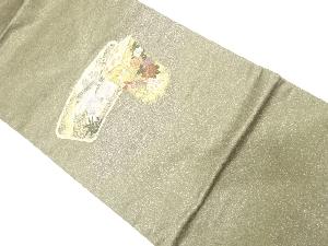 作家物　絵皿に花鳥模様織り出し　名古屋帯